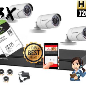 Kit 3 Cámaras Hikvsion 720 HD+ Disco 1T