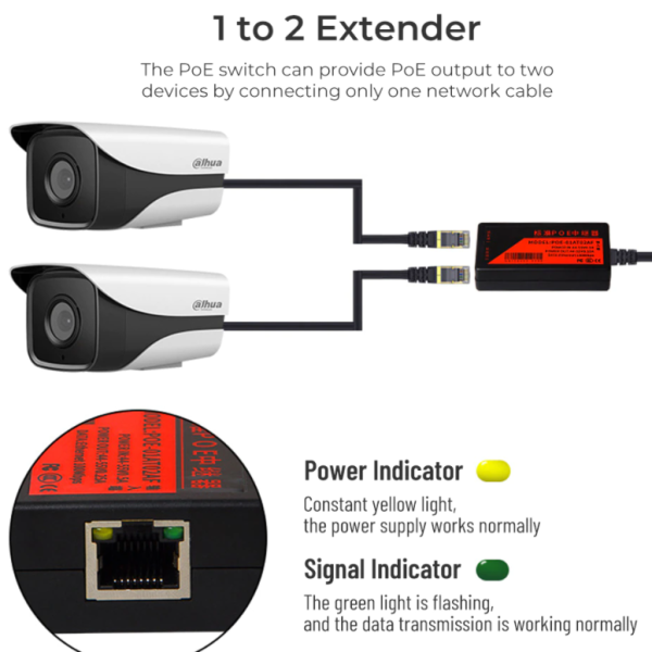 Repetidor POE de 2 puertos extensor de red, 1 in 2 out