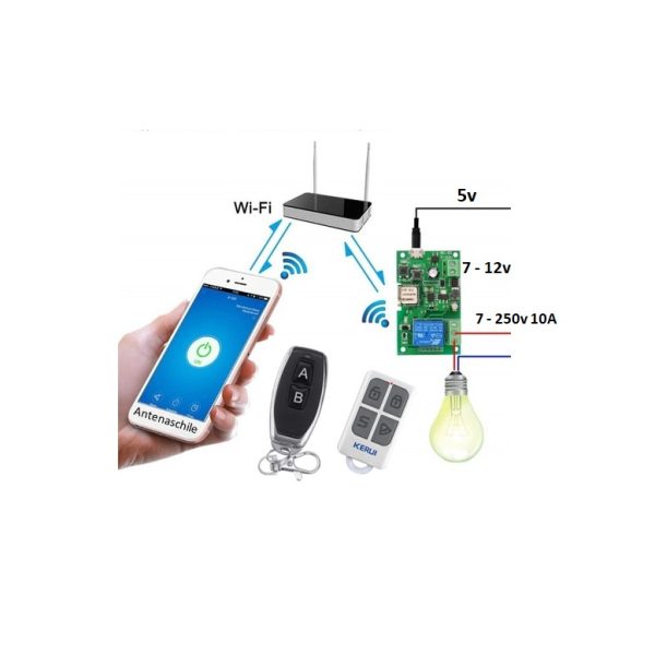 Rele 7-12v Wifi y control 433