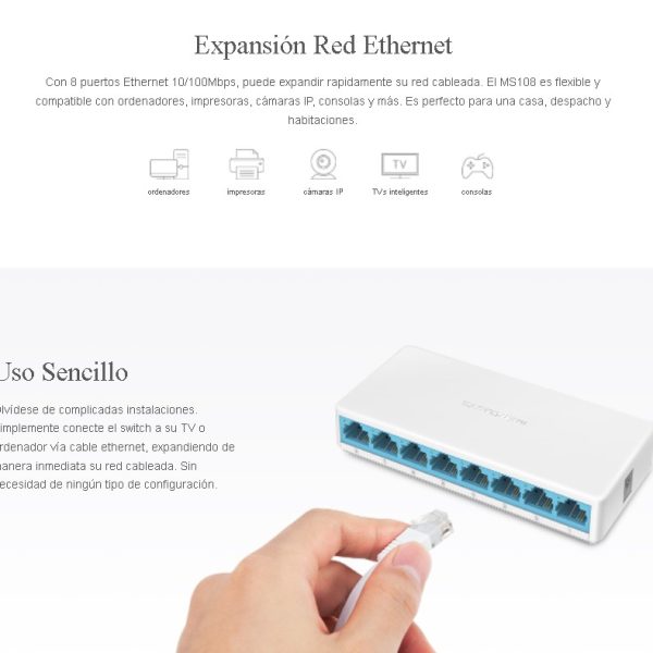Switch 8 puertos 100Mbps Mercusys