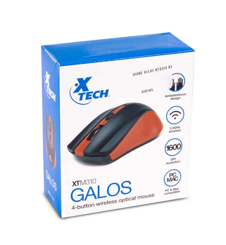 Mouse inalámbrico 1600DPI 4 botones rojo Xtech - Imagen 2