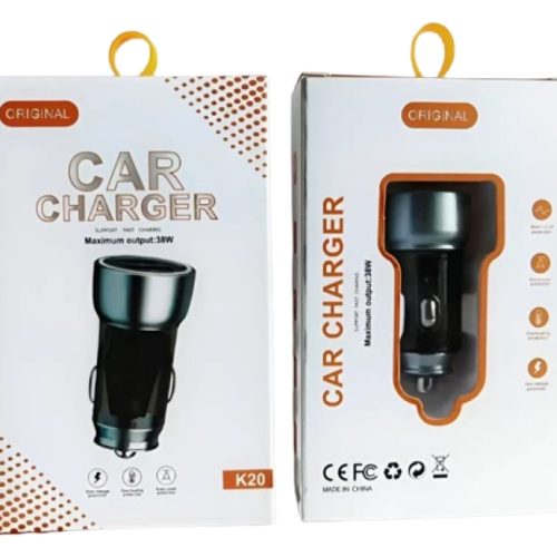Cargador de Auto USB + Type-C 38W Modelo K20 Carga Rápida