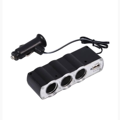 Cargador Automotriz Triple con Puerto USB y Protección para Enchufe 12V/24V